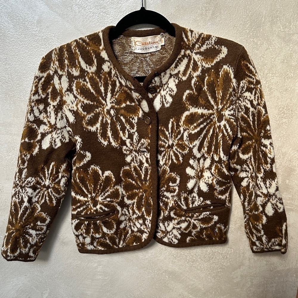 Vintage Catalina Jacquard Knit Cardigan sz 36